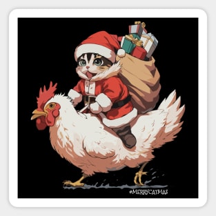 Merry Catmas, Funny Cat on a Chicken Magnet